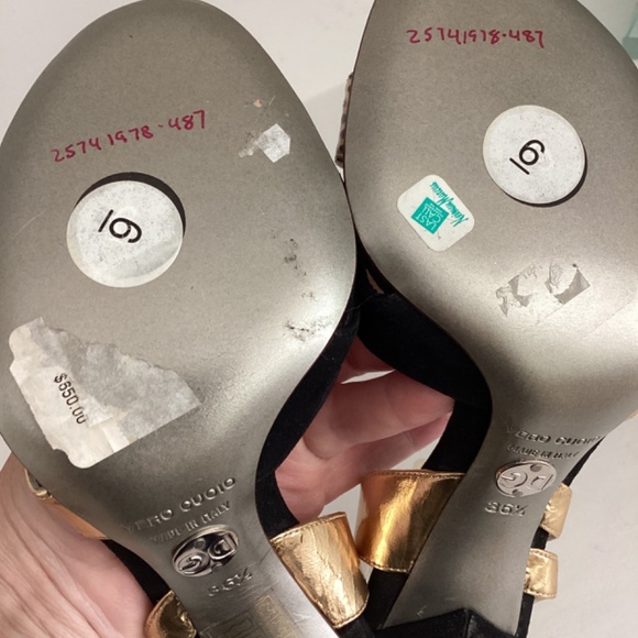 NEW DOLCE AND GABBANA BLACK AND GOLD SUEDE & LEATHER HEELS SANDALS 36.5 US 6 - Picture 10 of 10